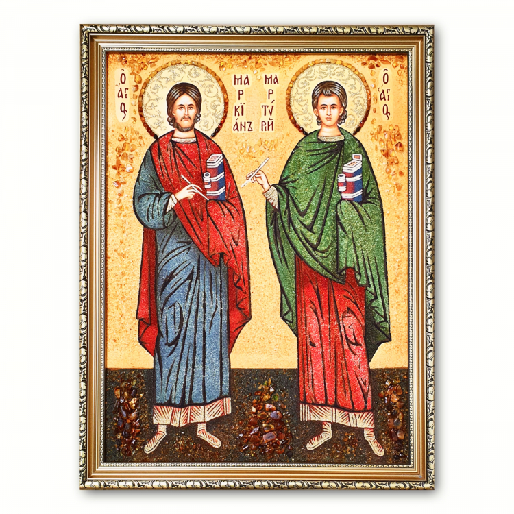 Икона Святые Маркиан и Мартирий из янтаря