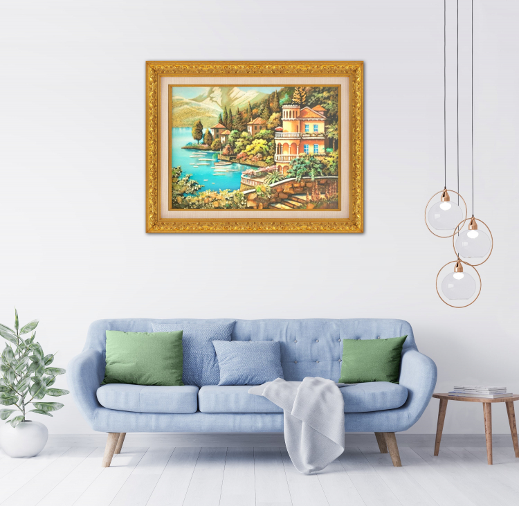 Пейзаж - Город на берегу озера из янтаря