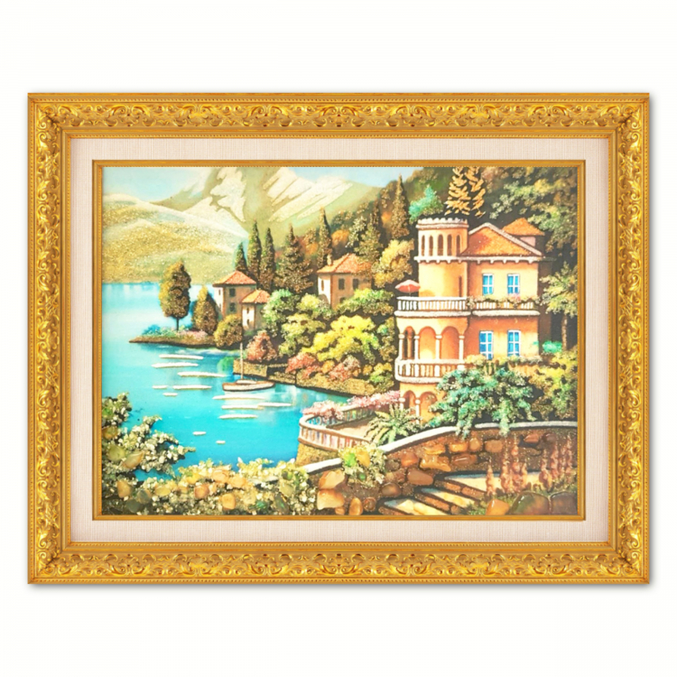 Пейзаж - Город на берегу озера из янтаря