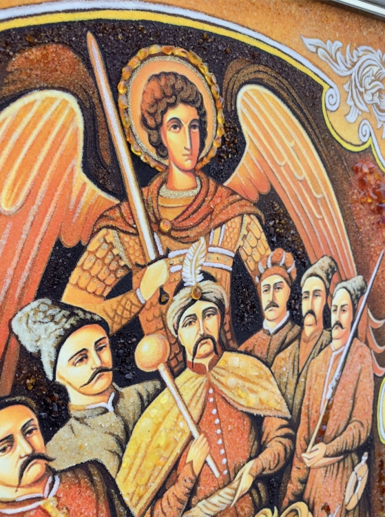 Картина - Богдан Хмельницкий с казаками и архангел Михаил из янтаря