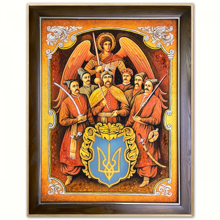 Картина - Богдан Хмельницкий с казаками и архангел Михаил из янтаря