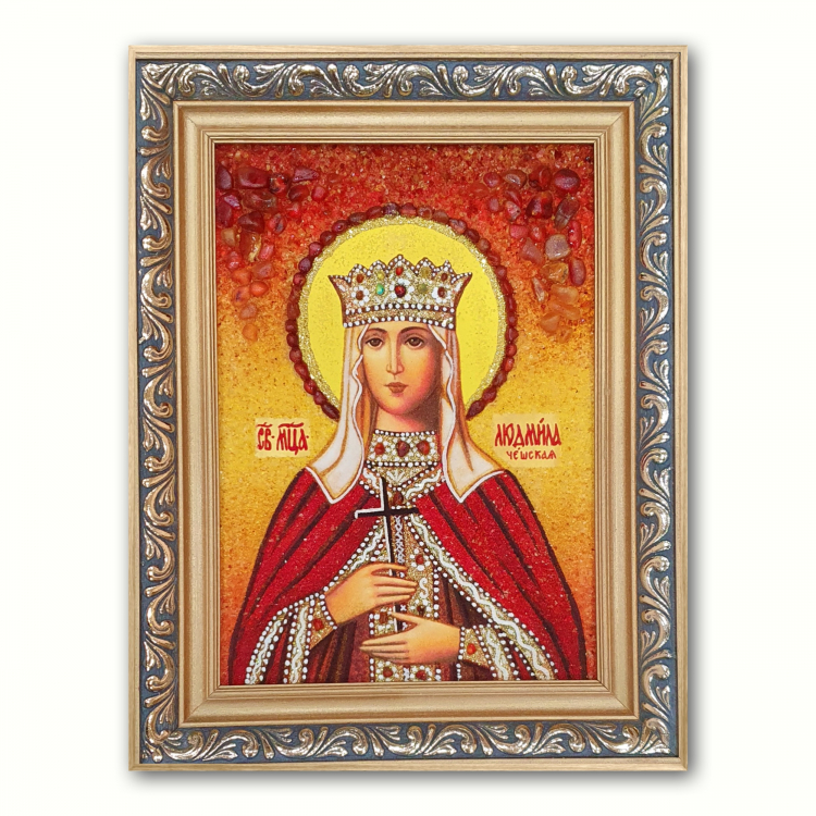 Икона Святая Людмила Чешская из янтаря
