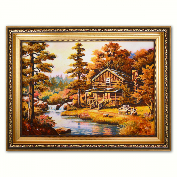 Пейзаж - Деревяный дом в лесу из янтаря