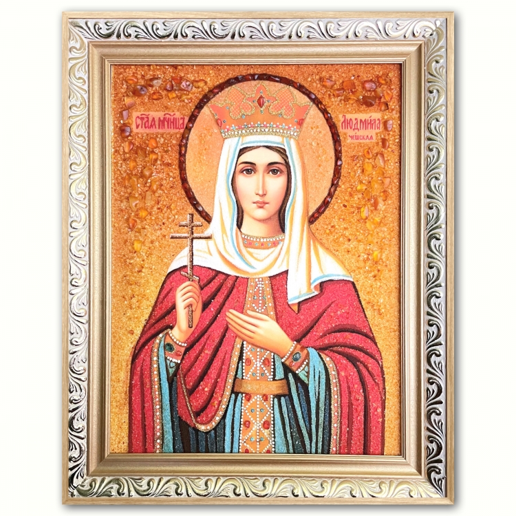 Икона Людмила Чешская княгиня из янтаря