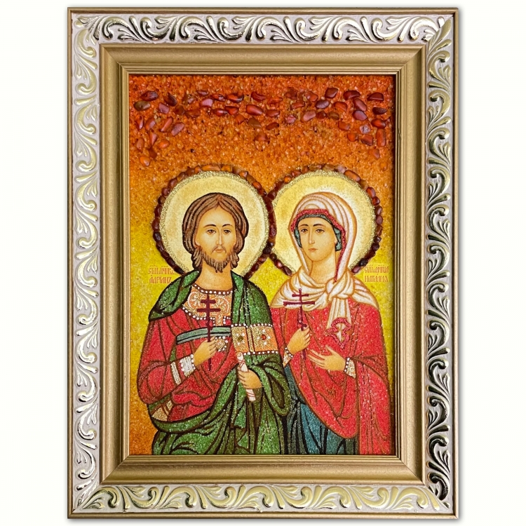 Икона Мученики Адриан и Наталия из янтаря