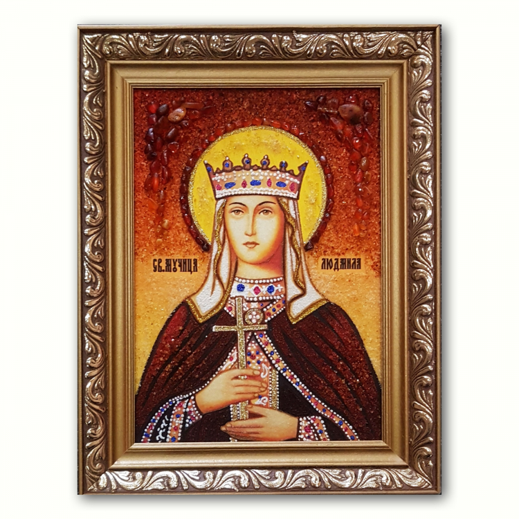 Икона Святая Людмила из янтаря