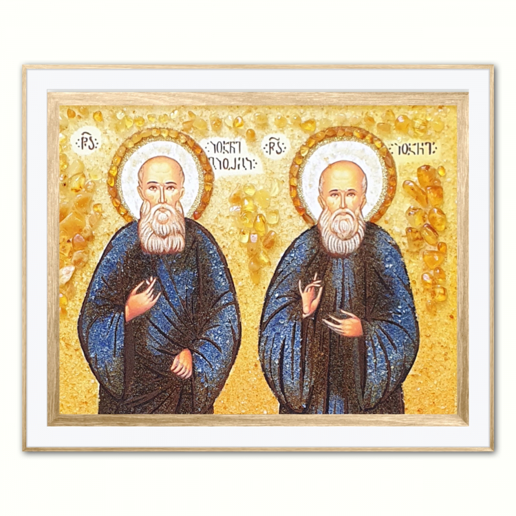 Икона поясная Георгий-Иоанн (Мхеидзе) и Иоанн (Майсурадзе) Бетанийские из янтаря