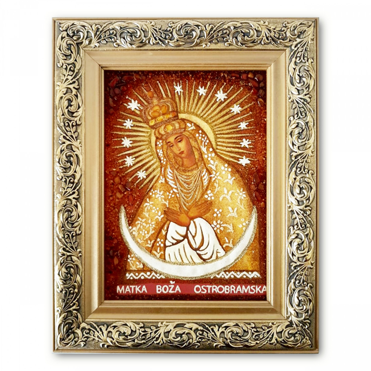 Икона католическая Остробрамская из янтаря
