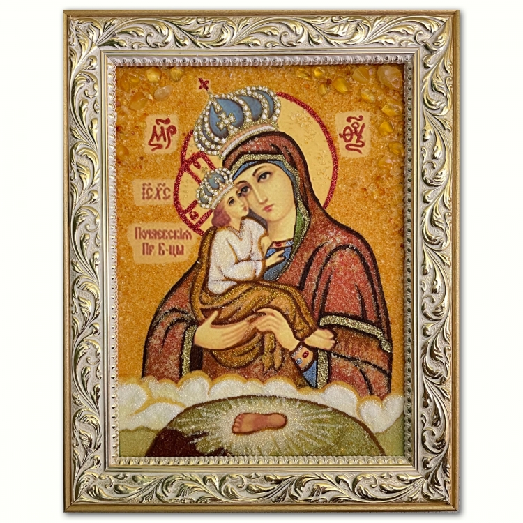 Икона Святой Богородицы Почаевской из янтаря