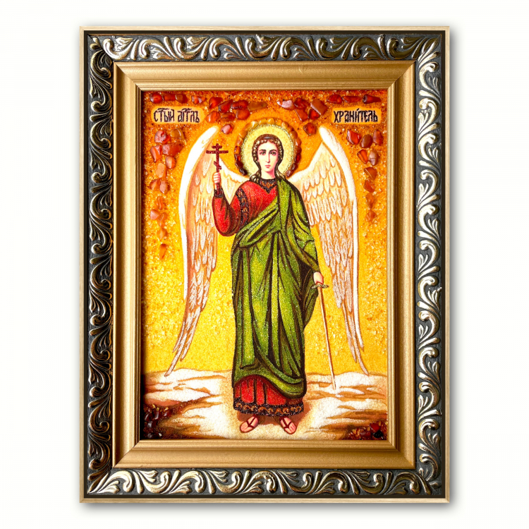 Икона помощник - Ангел Хранитель из янтаря