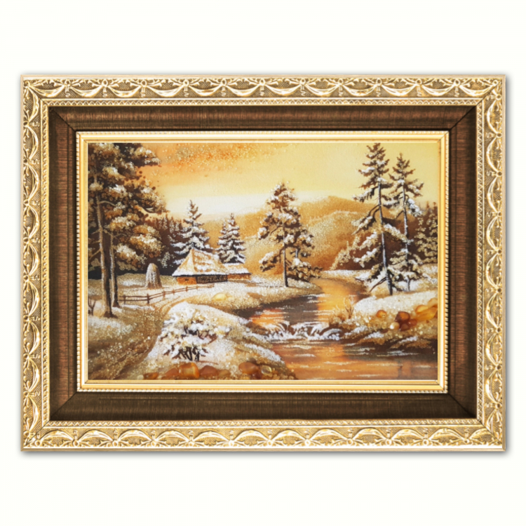 Пейзаж - Зима в деревне из янтаря