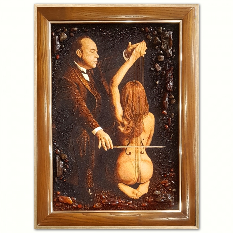 Картина - Девушка скрипка из янтаря