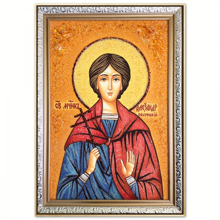 Икона Александр Солунский из янтаря