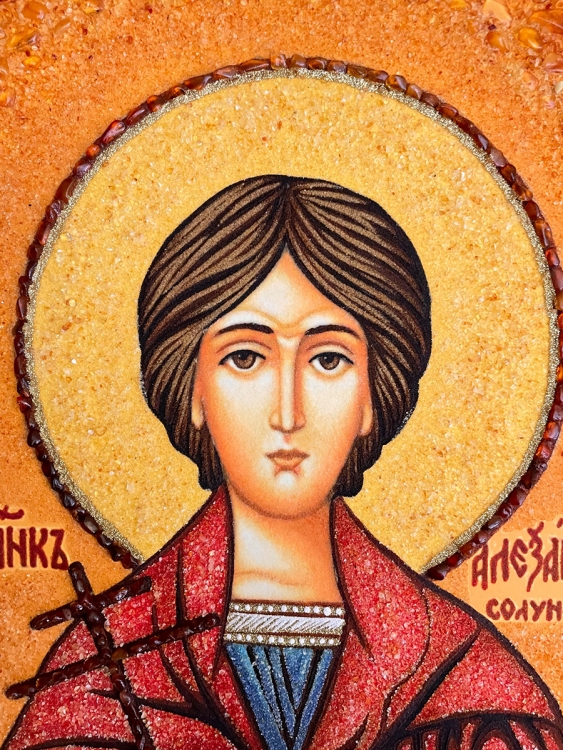 Икона Александр Солунский из янтаря