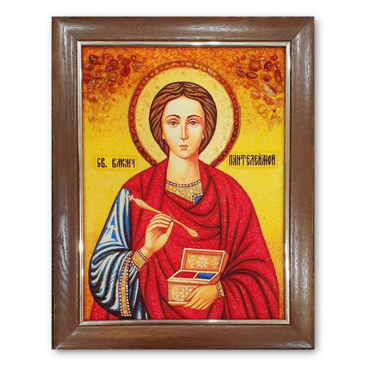 Икона Святой Пантелеймон из янтаря