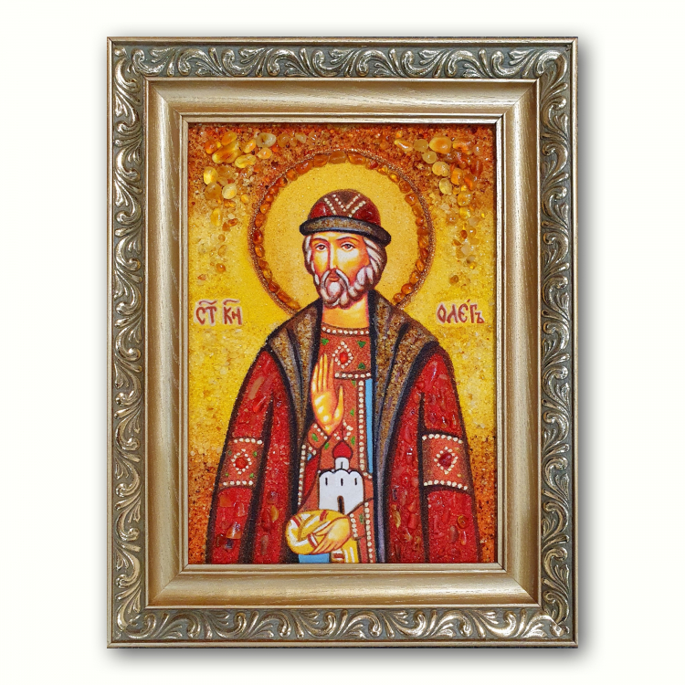 Икона Святой князь Олег Брянский из янтаря