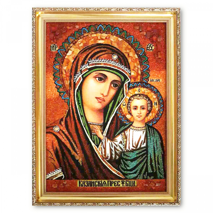 Казанская икона Богородицы из янтаря
