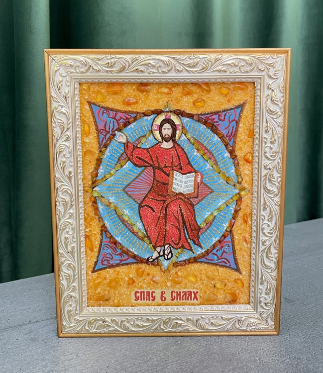 Икона Спас в силах из янтаря