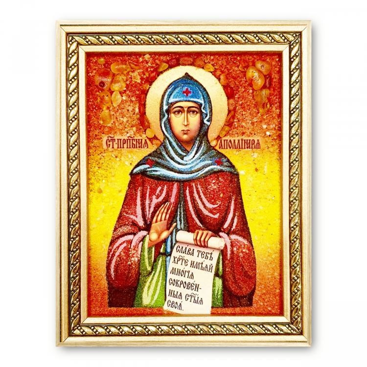 Икона Святая Преподобная Аполлинария из янтаря