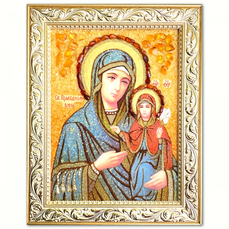 Икона Святая Анна с Младенцем Марией из янтаря