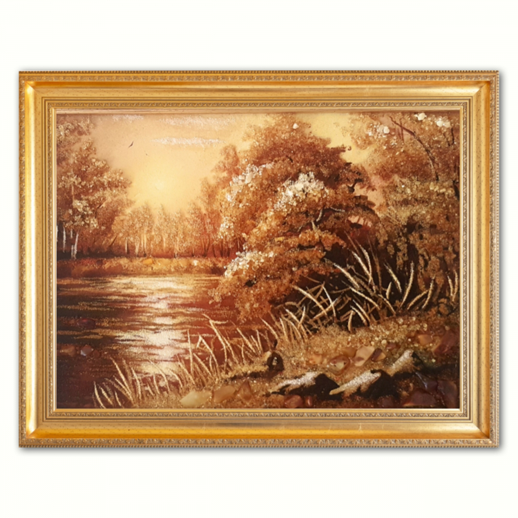 Пейзаж - Осенний день у пруда из янтаря