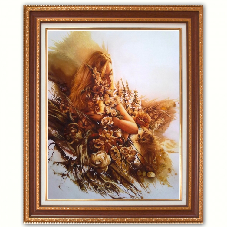 Картина - Девушка в цветах из янтаря