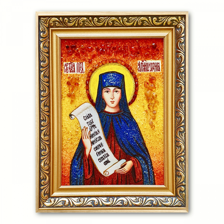 Икона Преподобная Аполлинария из янтаря