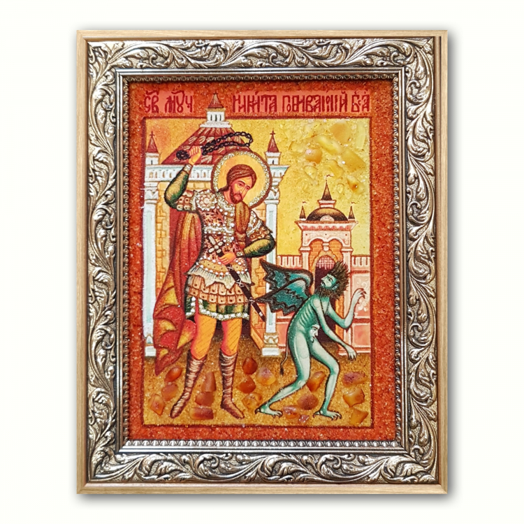 Икона Никита Бесогон из янтаря