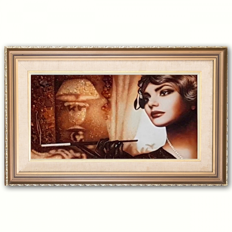 Картина - Ретро девушка с мундштуком из янтаря