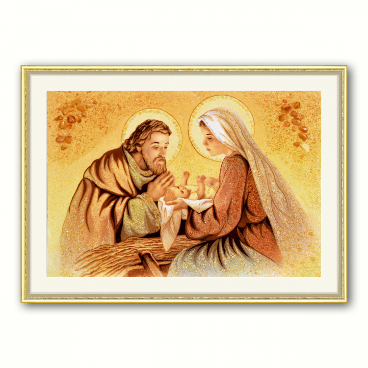 Икона Святое Семейство (Новорожденный Иисус) из янтаря