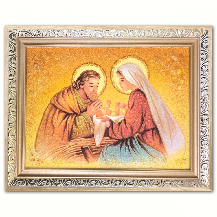 Икона Святое Семейство (Новорожденный Иисус) из янтаря