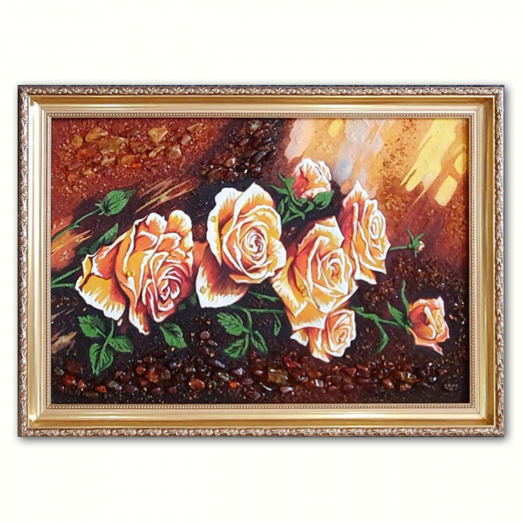 Картина Чайные розы из янтаря