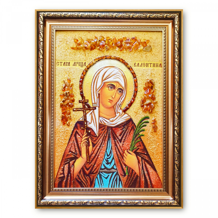 Икона Святая Валентина Кесарийская из янтаря