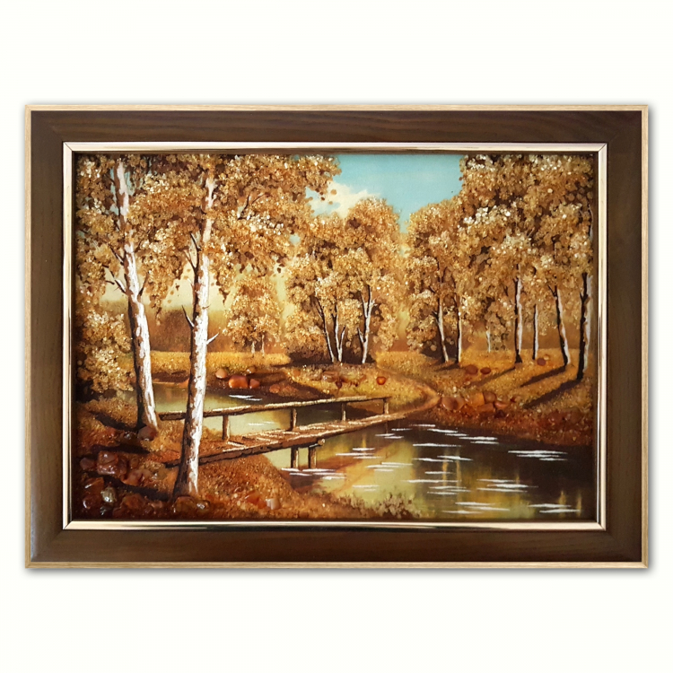 Мост через реку - березовый парк из янтаря