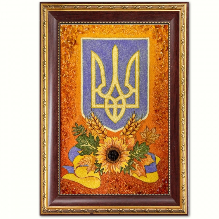 Картина - Герб Украины (Тризуб) из янтаря