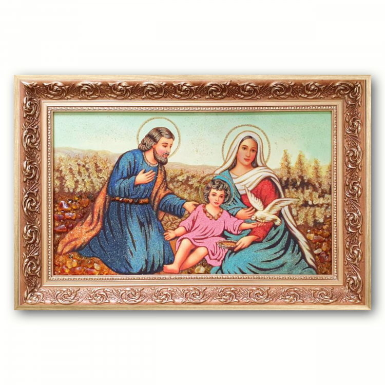 Икона Святое Семейство (с голубем) из янтаря