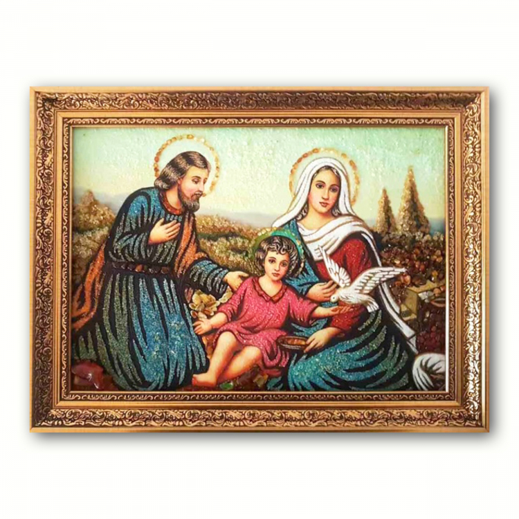 Икона Святое Семейство (с голубем) из янтаря