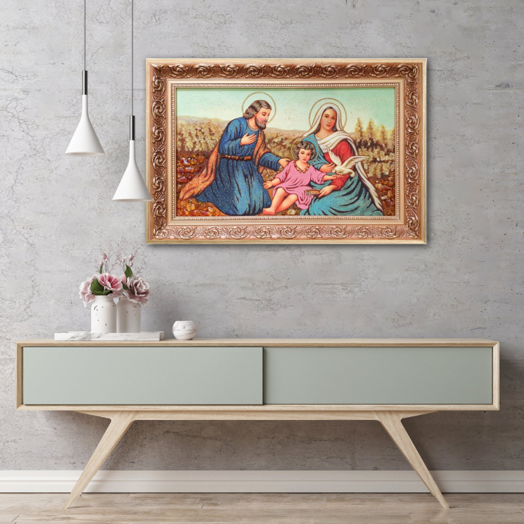 Икона Святое Семейство (с голубем) из янтаря