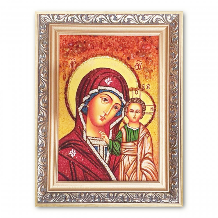 Икона Святой образ Казанской Богородицы из янтаря
