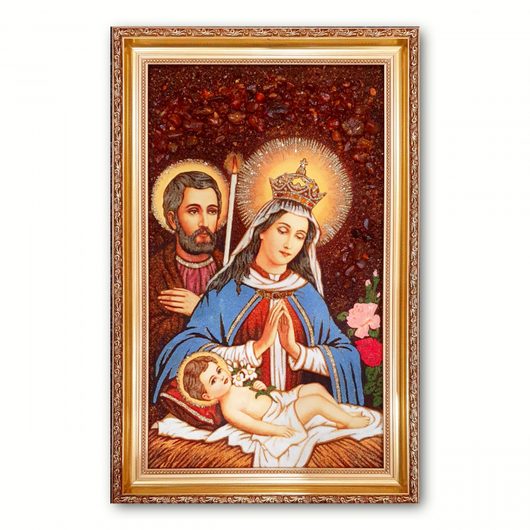 Икона Святое семейство (Иисус с лилией) из янтаря