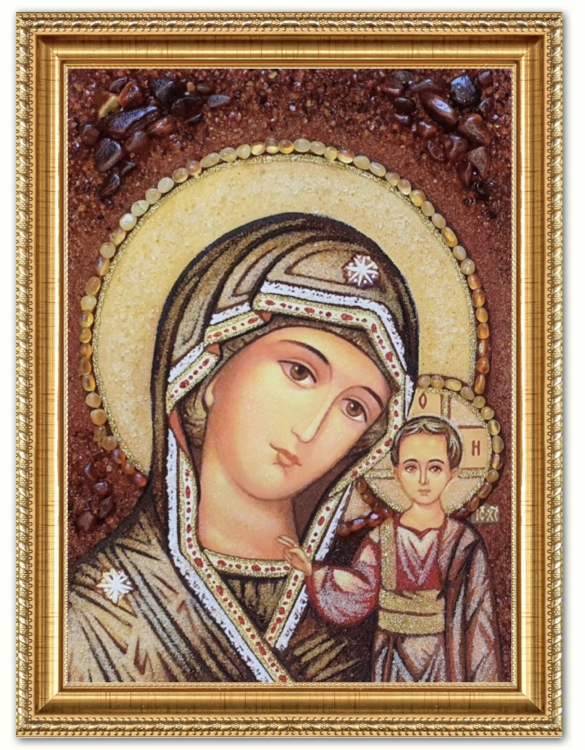 Икона Казанская Богородица из янтаря