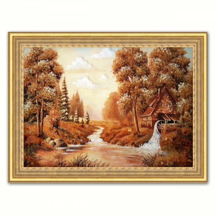 Осенний пейзаж с мельницей из янтаря