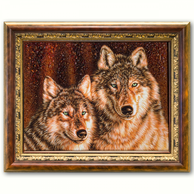 Картина Пара волков из янтаря