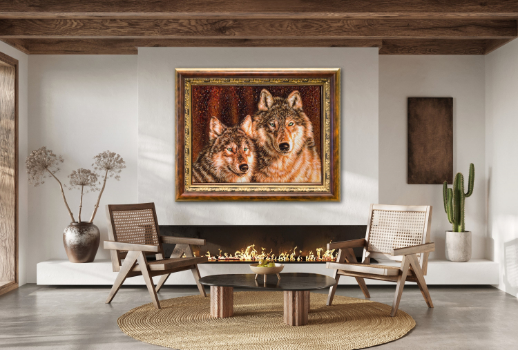 Картина Пара волков из янтаря