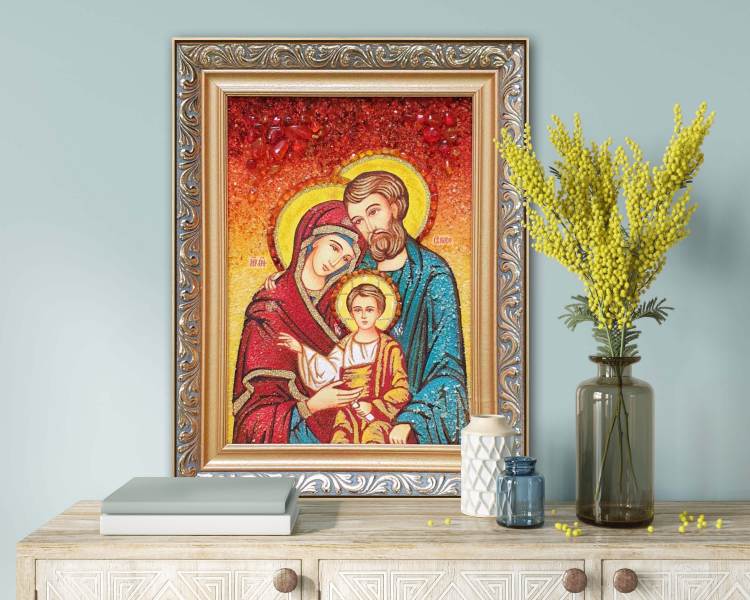 Греческая икона - Святое Семейство из янтаря