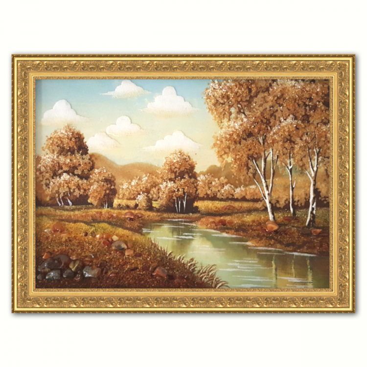 Весенний пейзаж - Березы у реки из янтаря