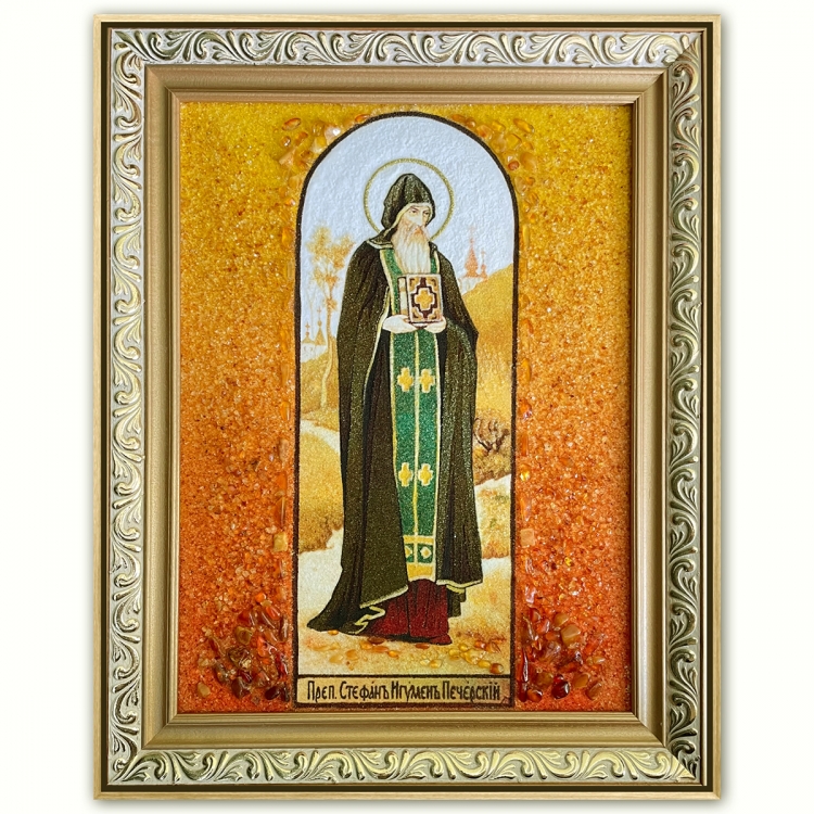 Икона Преподобный Стефан, игумен Печерский из янтаря