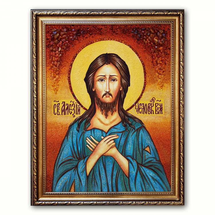 Икона Святой преподобный Алексий из янтаря