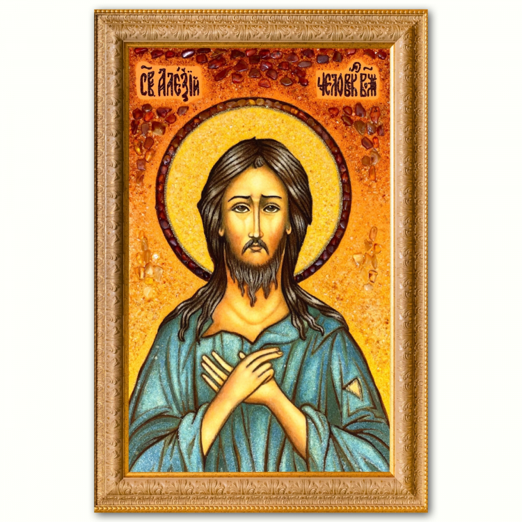 Икона Святой преподобный Алексий из янтаря