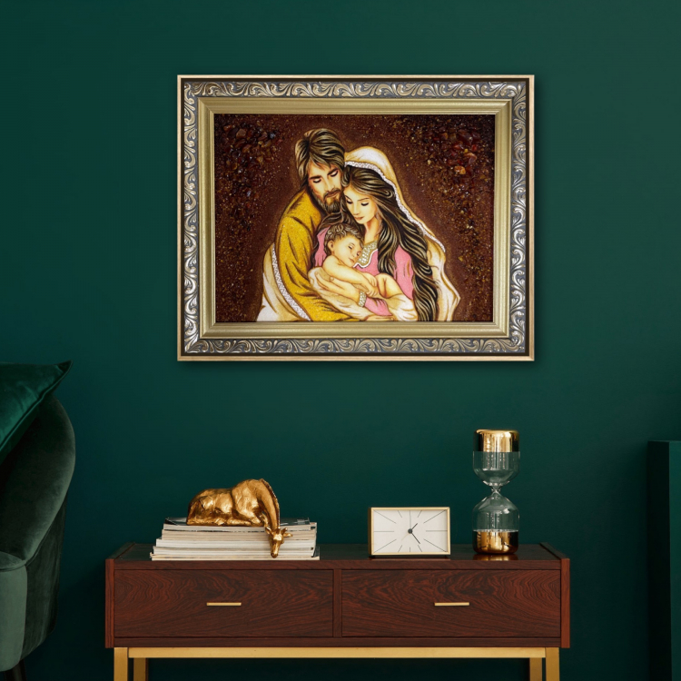 Католическая икона - Святое Семейство из янтаря